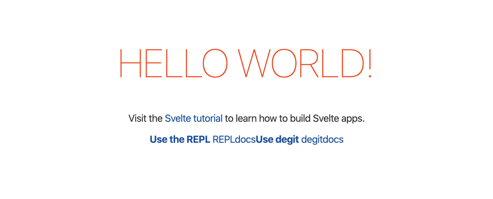 The Svelte Hello World! after configuring Scss without root component styling